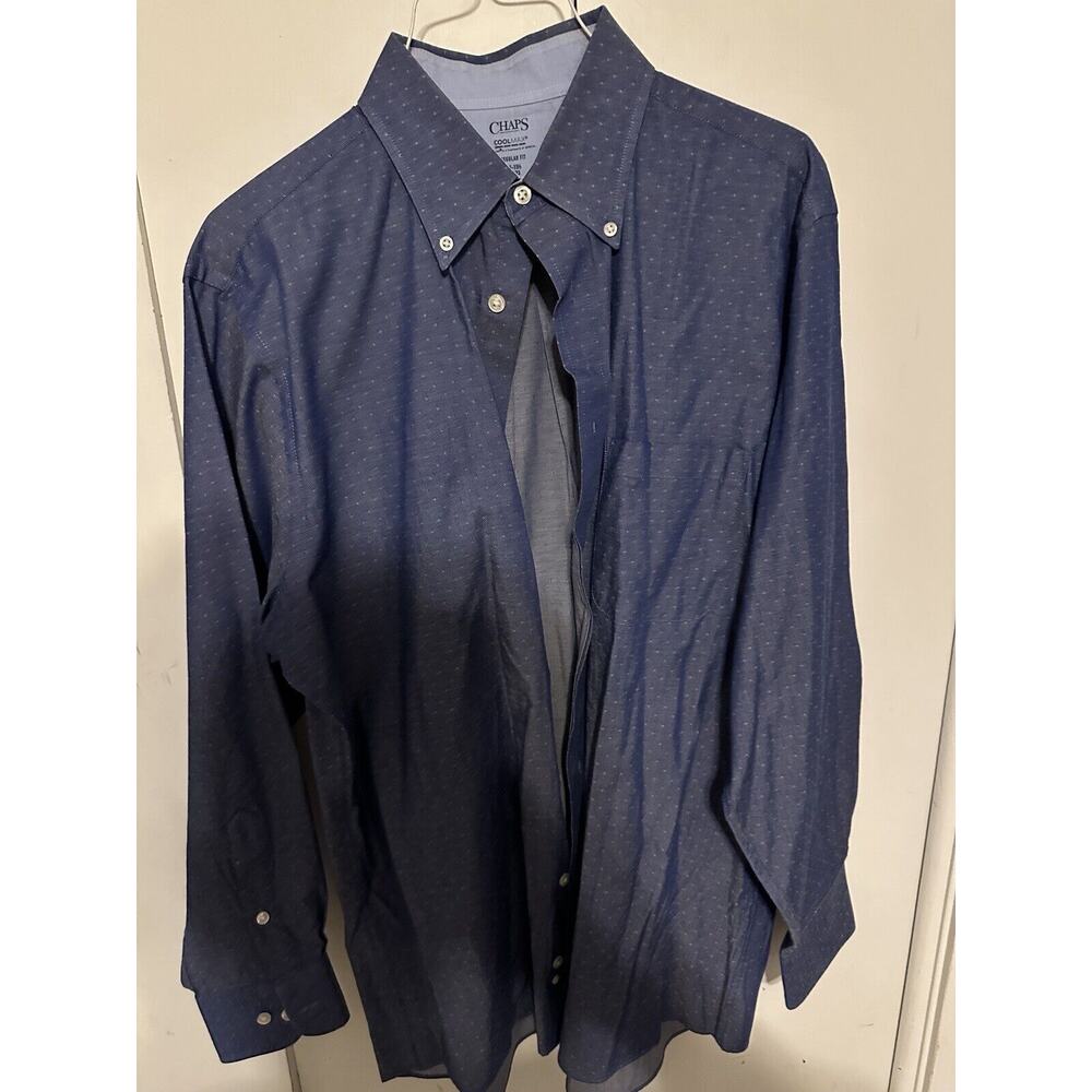 Chaps Cool Max Men's Long Sleeve Dress Shirt Blue with Desing Size M 15-15.5